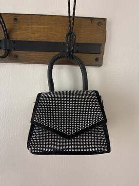 Shein Mini Rhinestone Studded Decor Flap Square Handbag with Top Handle